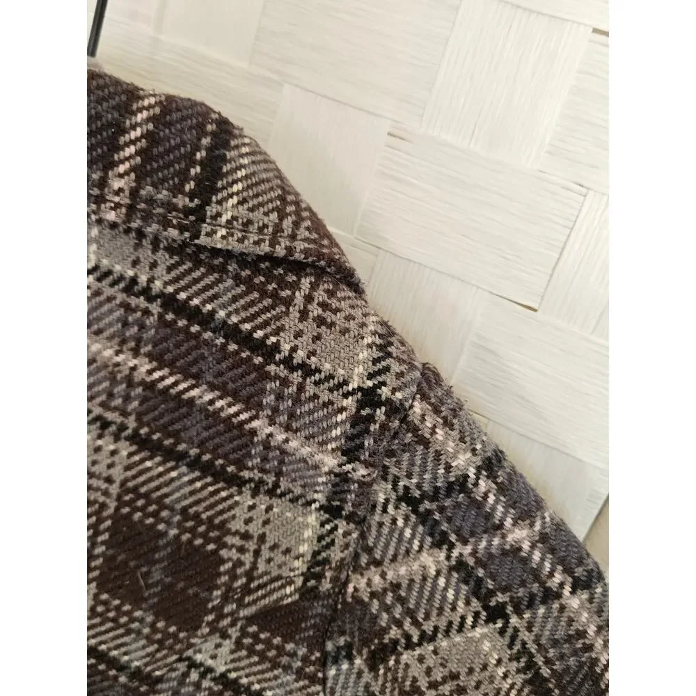 Vintage H&M Toddler Girls Gray & Pink Plaid Double-Breasted Peacoat.